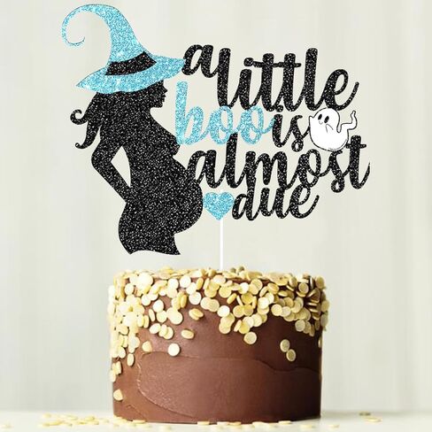 Blue Glitter A Little Boo is Almost Due Cake Topper Baby Shower Decorations for Halloween Boy Cake Decorations in Saudi Arabia