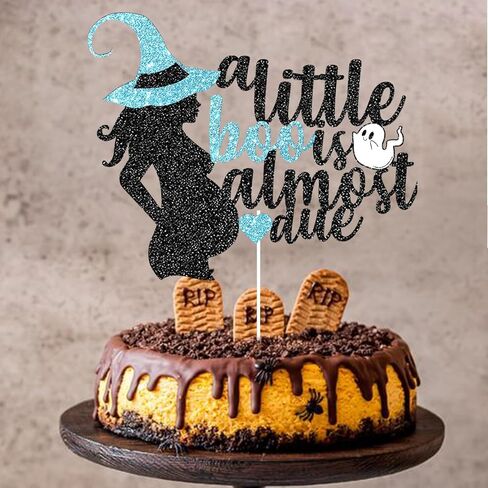 Blue Glitter A Little Boo is Almost Due Cake Topper Baby Shower Decorations for Halloween Boy Cake Decorations in Saudi Arabia