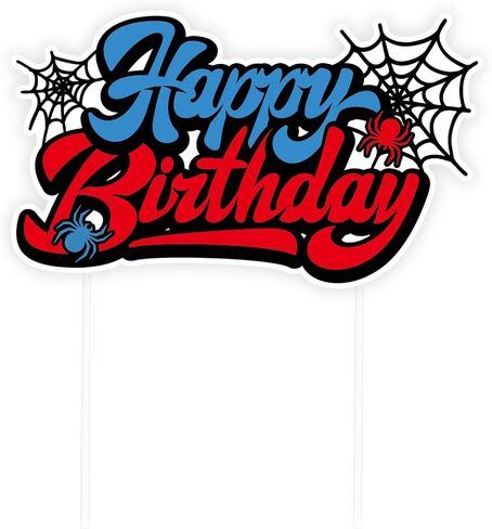 ديكور كعكة عيد ميلاد العنكبوت ، كرتون SpiderWeb عيد ميلاد سعيد كب كيك أدوات القبعات العليا للأولاد الأطفال الأزرق والأحمر عنوان أصدقاء تحت عنوان in Saudi Arabia