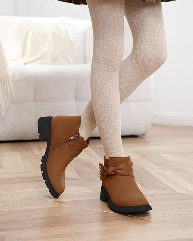 أحذية Coutgo للفتيات للكاحل بكعب منخفض وعقدة لامعة وسحاب تشيلسي أحذية للأطفال الصغار والأطفال الكبار in Saudi Arabia
