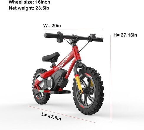 دراجة التوازن الكهربائي KB16 ، Max Speed ​​10 MPH Kids Dirt Bike ، عجلات 16 بوصة ، محرك 24 فولت ، ركوب بالطاقة البطارية على لعبة ، تتراوح أعمارهم بين 4 و 9 سنوات (أحمر) in Kuwait