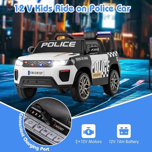 ركوب سيارة Costzon Police On ، بطارية 12 فولت بطارية سيارات COP مع التحكم عن بعد ، مصابيح وميض LED ، الموسيقى ، قرن ، صفارات الإنذار ، تعليق الربيع ، السيارات الكهربائية للأطفال الذين تتراوح أعمارهم بين 3-8 (أسود داكن) in Saudi Arabia