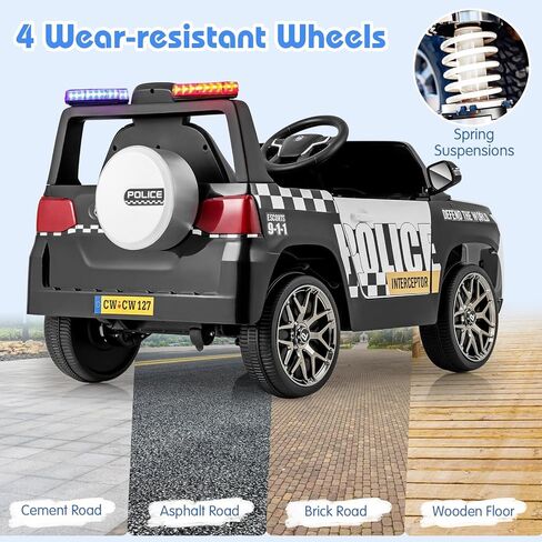 ركوب سيارة Costzon Police On ، بطارية 12 فولت بطارية سيارات COP مع التحكم عن بعد ، مصابيح وميض LED ، الموسيقى ، قرن ، صفارات الإنذار ، تعليق الربيع ، السيارات الكهربائية للأطفال الذين تتراوح أعمارهم بين 3-8 (أسود داكن) in Saudi Arabia