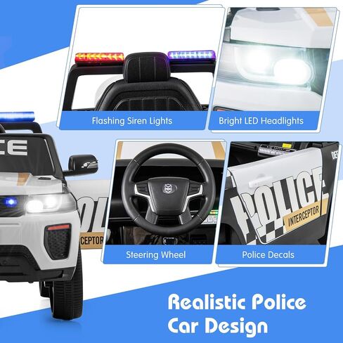 ركوب سيارة Costzon Police On ، بطارية 12 فولت بطارية سيارات COP مع التحكم عن بعد ، مصابيح وميض LED ، الموسيقى ، قرن ، صفارات الإنذار ، تعليق الربيع ، السيارات الكهربائية للأطفال الذين تتراوح أعمارهم بين 3-8 (أسود داكن) in Saudi Arabia