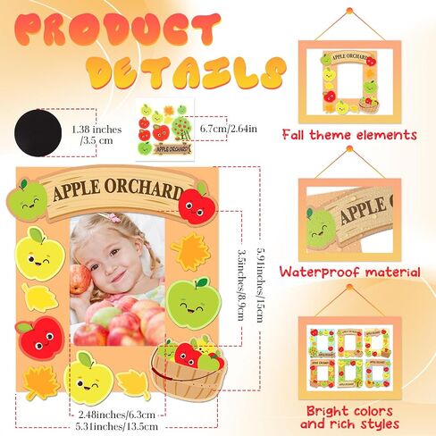 24 مجموعة أبل الحرف اليدوية ، إطارات الصور الحرف الكبرى DIY Apple Orchard Patch Magnet Photo Photo Frames Art and Craft for Autumn Harvest Party Party Favors Classroom Actors in Saudi Arabia