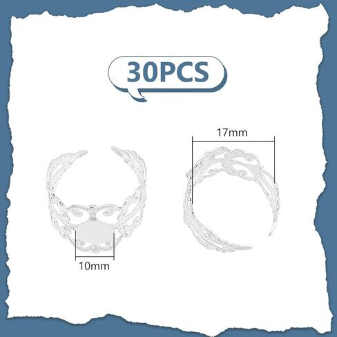 UNICRAFTALE 30Pcs DIY Blanks Ring Adjustable Filigree Open Cuff Ring Silver Metal Open Cuff Ring Flat Pad Ring Tray Bezel 17mm Inner Diameter Metal DIY Blanks Ring Sets for Jewelry Making in Saudi Arabia