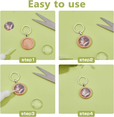 Dicosmetic 20 مجموعات Cabochon Keychain Blanks Wood Keychain Responant Tray 25mm Tan Wood Diy Make Key مع كابوشونات زجاجية للصور المخصصة لسلسلة المفاتيح in Saudi Arabia