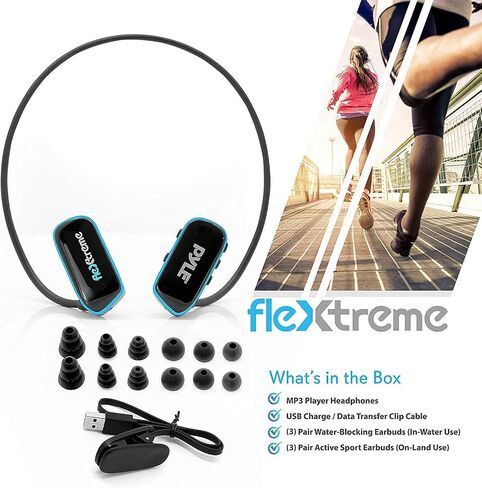 مشغل MP3 مقاوم للماء من Pyle - V2 Flextreme Sports يمكن ارتداؤها، مشغل موسيقى 8 جيجا بايت تحت الماء للسباحة والركض وصالة الألعاب الرياضية، سماعات رأس مرنة قابلة لإعادة الشحن، اتصال USB9 -PSWP14BK in Saudi Arabia