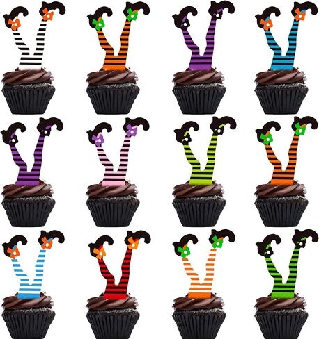 48pcs الساحرة الساحرة موضوع الحذاء كب كيك أعلى الأقطار الهالوين حفلة الزخارف الهالوين الساحرة الساحرة موضوع الكعكة كب كيك تختار الساحرة الساح in Saudi Arabia