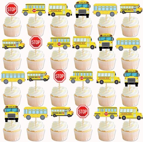 24 Pcs School Bus Cupcake Toppers School Bus Cake Decorations School Bus Decorations School Bus Party Favors in Saudi Arabia