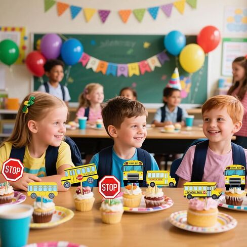 24 Pcs School Bus Cupcake Toppers School Bus Cake Decorations School Bus Decorations School Bus Party Favors in Saudi Arabia