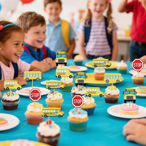 24 Pcs School Bus Cupcake Toppers School Bus Cake Decorations School Bus Decorations School Bus Party Favors in Saudi Arabia