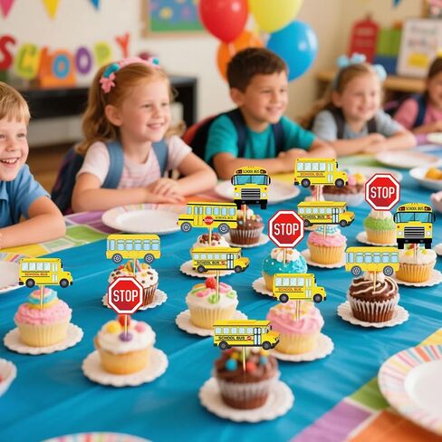 24 Pcs School Bus Cupcake Toppers School Bus Cake Decorations School Bus Decorations School Bus Party Favors in Saudi Arabia