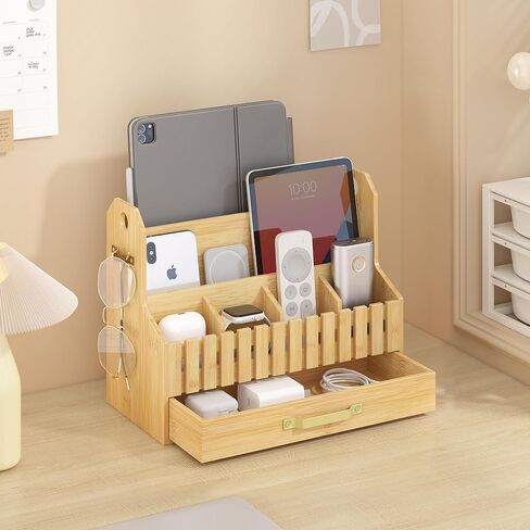 Bamboo Mail Organizer Countertop with Drawers, Wood Desk File Organizer Desktop Paper Organization Storage Bill & Letter Sorter Holder for School Home Office Supplies, No Assembly Required (White) in Kuwait