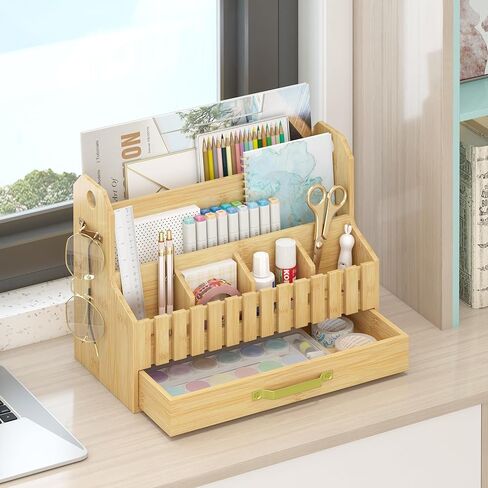 Bamboo Mail Organizer Countertop with Drawers, Wood Desk File Organizer Desktop Paper Organization Storage Bill & Letter Sorter Holder for School Home Office Supplies, No Assembly Required (White) in Kuwait