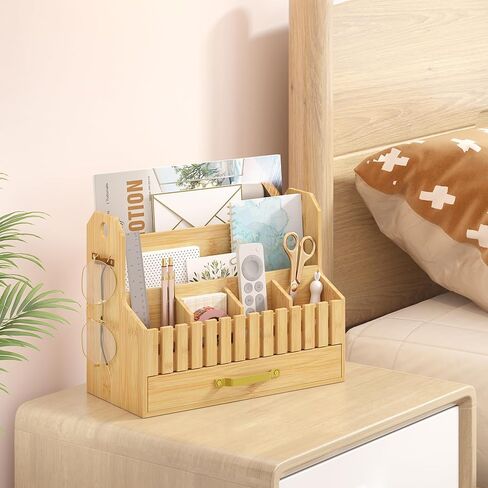 Bamboo Mail Organizer Countertop with Drawers, Wood Desk File Organizer Desktop Paper Organization Storage Bill & Letter Sorter Holder for School Home Office Supplies, No Assembly Required (White) in Kuwait