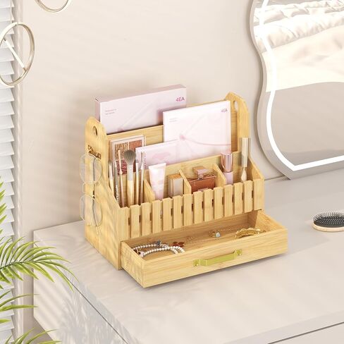 Bamboo Mail Organizer Countertop with Drawers, Wood Desk File Organizer Desktop Paper Organization Storage Bill & Letter Sorter Holder for School Home Office Supplies, No Assembly Required (White) in Kuwait
