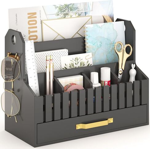 Bamboo Mail Organizer Countertop with Drawers, Wood Desk File Organizer Desktop Paper Organization Storage Bill & Letter Sorter Holder for School Home Office Supplies, No Assembly Required (White) in Saudi Arabia
