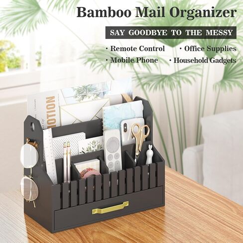 Bamboo Mail Organizer Countertop with Drawers, Wood Desk File Organizer Desktop Paper Organization Storage Bill & Letter Sorter Holder for School Home Office Supplies, No Assembly Required (White) in Saudi Arabia
