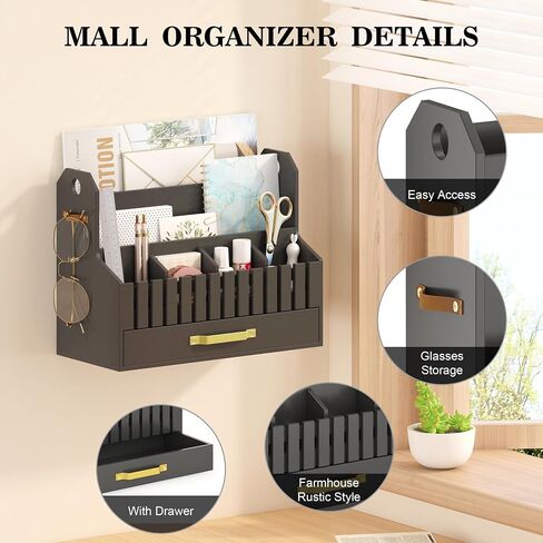 Bamboo Mail Organizer Countertop with Drawers, Wood Desk File Organizer Desktop Paper Organization Storage Bill & Letter Sorter Holder for School Home Office Supplies, No Assembly Required (White) in Saudi Arabia
