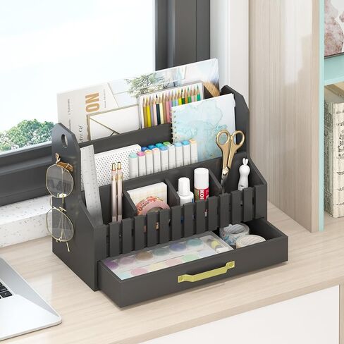 Bamboo Mail Organizer Countertop with Drawers, Wood Desk File Organizer Desktop Paper Organization Storage Bill & Letter Sorter Holder for School Home Office Supplies, No Assembly Required (White) in Saudi Arabia