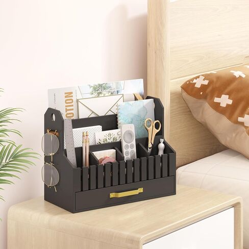 Bamboo Mail Organizer Countertop with Drawers, Wood Desk File Organizer Desktop Paper Organization Storage Bill & Letter Sorter Holder for School Home Office Supplies, No Assembly Required (White) in Saudi Arabia