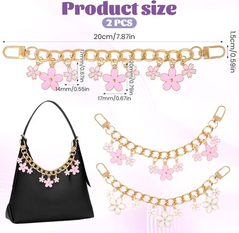 2 PCS سلسلة سحر حقيبة زهرة وردية ، سحر محفظة زهرة 8 بوصة ، سحر سلسلة أكياس وردية لحقائب اليد محفظة كروس كتف أكياس الكتف in Saudi Arabia