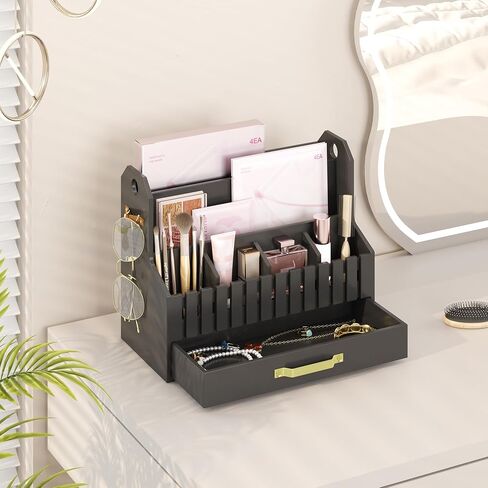 Bamboo Mail Organizer Countertop with Drawers, Wood Desk File Organizer Desktop Paper Organization Storage Bill & Letter Sorter Holder for School Home Office Supplies, No Assembly Required (White) in Saudi Arabia