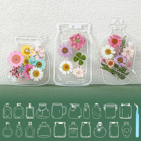 Dried Flower Bookmark Kit, 40Pcs Transparent Dried Flower Bookmarks, DIY Bookmarks with Clear Jars Stickers, Large Size and Instructions (Pressed Flowers Not Included) in Saudi Arabia