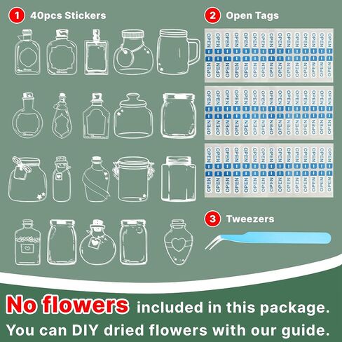 Dried Flower Bookmark Kit, 40Pcs Transparent Dried Flower Bookmarks, DIY Bookmarks with Clear Jars Stickers, Large Size and Instructions (Pressed Flowers Not Included) in Saudi Arabia