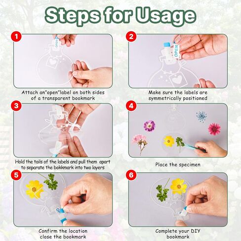 Dried Flower Bookmark Kit, 40Pcs Transparent Dried Flower Bookmarks, DIY Bookmarks with Clear Jars Stickers, Large Size and Instructions (Pressed Flowers Not Included) in Saudi Arabia