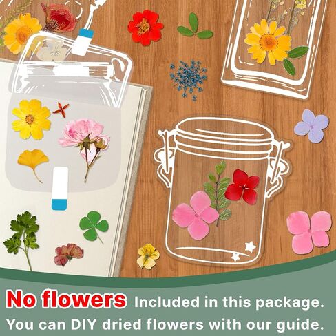 Dried Flower Bookmark Kit, 40Pcs Transparent Dried Flower Bookmarks, DIY Bookmarks with Clear Jars Stickers, Large Size and Instructions (Pressed Flowers Not Included) in Saudi Arabia