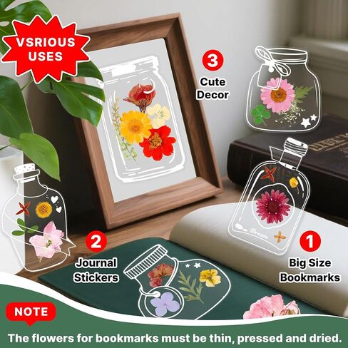 Dried Flower Bookmark Kit, 40Pcs Transparent Dried Flower Bookmarks, DIY Bookmarks with Clear Jars Stickers, Large Size and Instructions (Pressed Flowers Not Included) in Saudi Arabia