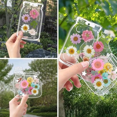 Dried Flower Bookmark Kit, 40Pcs Transparent Dried Flower Bookmarks, DIY Bookmarks with Clear Jars Stickers, Large Size and Instructions (Pressed Flowers Not Included) in Saudi Arabia