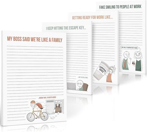 ZICOTO Super Funny Notepads - Hilarious Office Gift for Your Women Coworkers - Set of 4 Office Supplies Memo Pads w/ 4 Assorted Designs, 50 Sheets Each, 4.25" x 5.5" in Kuwait