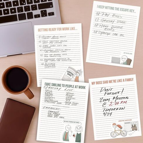 ZICOTO Super Funny Notepads - Hilarious Office Gift for Your Women Coworkers - Set of 4 Office Supplies Memo Pads w/ 4 Assorted Designs, 50 Sheets Each, 4.25" x 5.5" in Kuwait