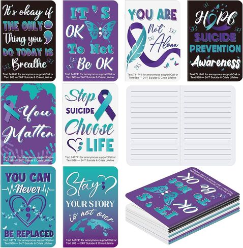 Cinrobiye 24 Pcs Suicide Prevention Awareness Mini Pocket Notebook Bulk Teal Purple Ribbon Motivational Notebook for Suicide Prevention Month Charity Mental Health Care Seminar Party Favors Gifts in Saudi Arabia