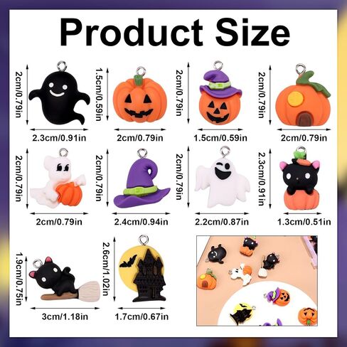 60pcs Halloween Resin Charms for Crafts, Multi Shape Flatback Slime Halloween Resin Miniatures Ornaments for DIY Jewelry Making Scrapbooking Wreath Decorations in Saudi Arabia