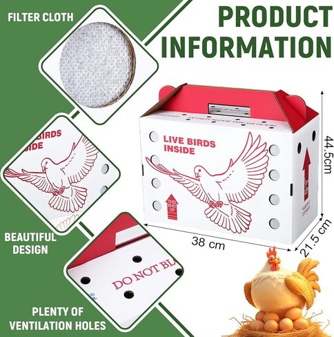 15 Pack Single Live Chicken Shipping Boxes 17.5 x 8.5 x 11.5" Live Bird Shipping Boxes Cardboard Pet Carrier with Handle for Poultry, Pigeons, & Canaries in Saudi Arabia