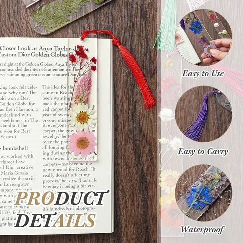 Fuyoooo Dried Flower Bookmarks Includes 5 Pcs Silicone Resin Bookmark Mold, 150 Pcs Colorful Tassels, 4 Pack Dried Flowers, 5 Set Flower Stickers DIY Bookmarks Kit for Book Lovers Woman Birthday Gifts in Saudi Arabia