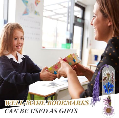 Fuyoooo Dried Flower Bookmarks Includes 5 Pcs Silicone Resin Bookmark Mold, 150 Pcs Colorful Tassels, 4 Pack Dried Flowers, 5 Set Flower Stickers DIY Bookmarks Kit for Book Lovers Woman Birthday Gifts in Saudi Arabia