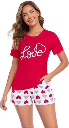 EISHOPEER Matching Pajamas Sets Cute Print Tee and Shorts Sleepwear Pjs Sets 2 Pieces Loungewear in Saudi Arabia