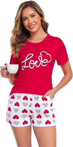 EISHOPEER Matching Pajamas Sets Cute Print Tee and Shorts Sleepwear Pjs Sets 2 Pieces Loungewear in Saudi Arabia