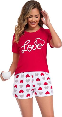 EISHOPEER Matching Pajamas Sets Cute Print Tee and Shorts Sleepwear Pjs Sets 2 Pieces Loungewear in Saudi Arabia