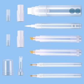 Acrylic Paint Markers, 6 Empty Fillable Pen 3 6 15 mm Tips, Refillable Paint Pen White, Round Tilted Flat Head Fine Tip Markers for Graffiti Watercolor Rock Painting Glass Paper Drawing in Kuwait