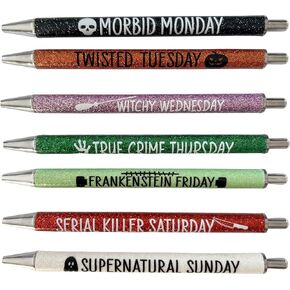 JXueych 7pcs Halloween Weekday Pens Glitter Pen مع أقوال مضحكة نابضة بالحياة فاخرة الهدايا الهدايا اللطيفة للزملاء لوازم المكاتب (مجموعة القلم الهالوين) in Kuwait