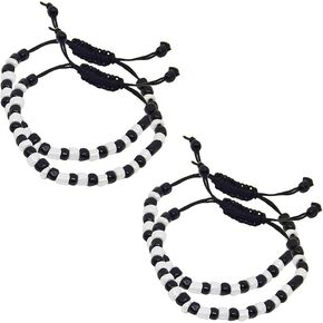 Baby Nazariya Bracelets, Set of 4, Adjustable, Cotton Thread, Black & White Beads in Kuwait
