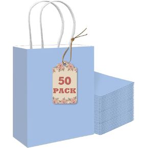 qiqee 50-Packs Brown Paper Gift Bags with Handles Bulk 8.3"x3"x 6" Small Size Paper Bags Multiple Uses(Small Size) in Saudi Arabia