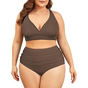 Womens Plus Size Bikini Tummy Control Swimsuits Two Piece Bathing Suits High Waisted Swimwear in Saudi Arabia