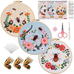 3 Pack Bees Flowers مجموعة تطريز للبالغين المبتدئين ، وتشمل تعليمات واضحة ، طوق للتطريز ، أنماط مختومة ، مؤشرات ترابط ملونة ، أدوات. in Kuwait